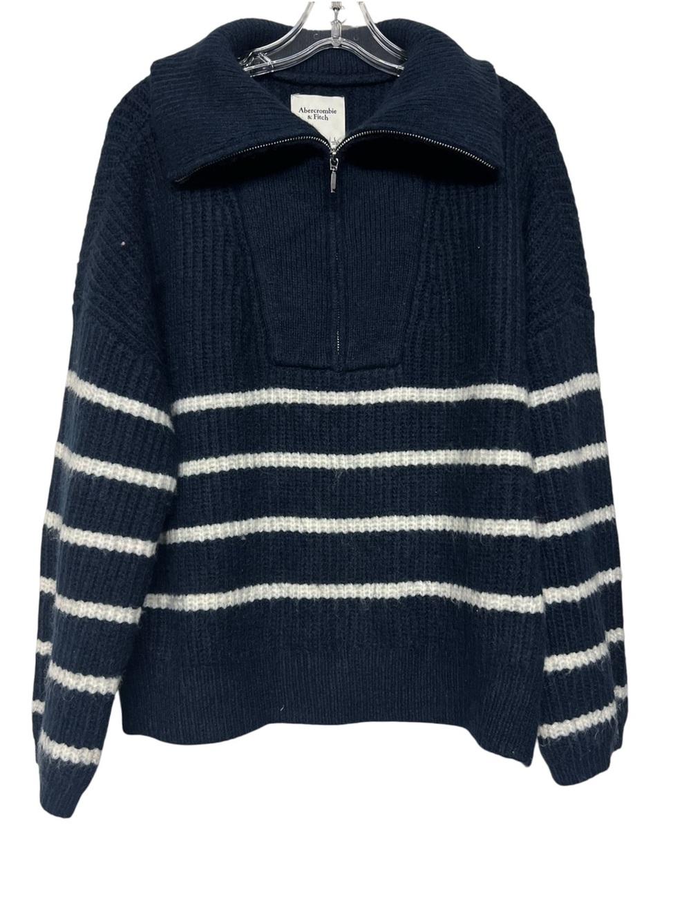 Abercrombie & Fitch Navy Chunk Knit Zip-Up Jacket Foldover Preppy Nautical Large